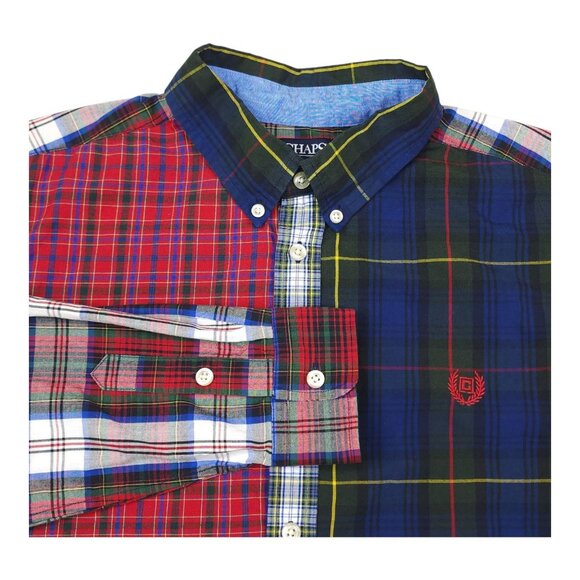 Chaps Boys Plaid Patchwork Button-Down Shirt XL 18/20 Cotton/Polyester - Picture 1 of 7
